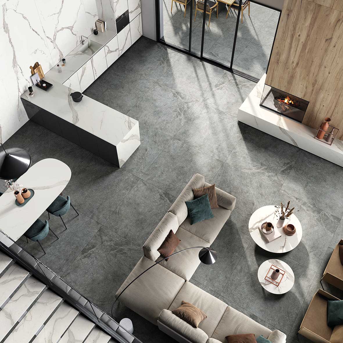 ABKSTONE STATUARIO VERSILIA FULLVEIN 3D SOFT 163,5X323 + SENSI UP STATUARIO VERSILIA SOFT 160X320 + ATLANTIS SMOKE