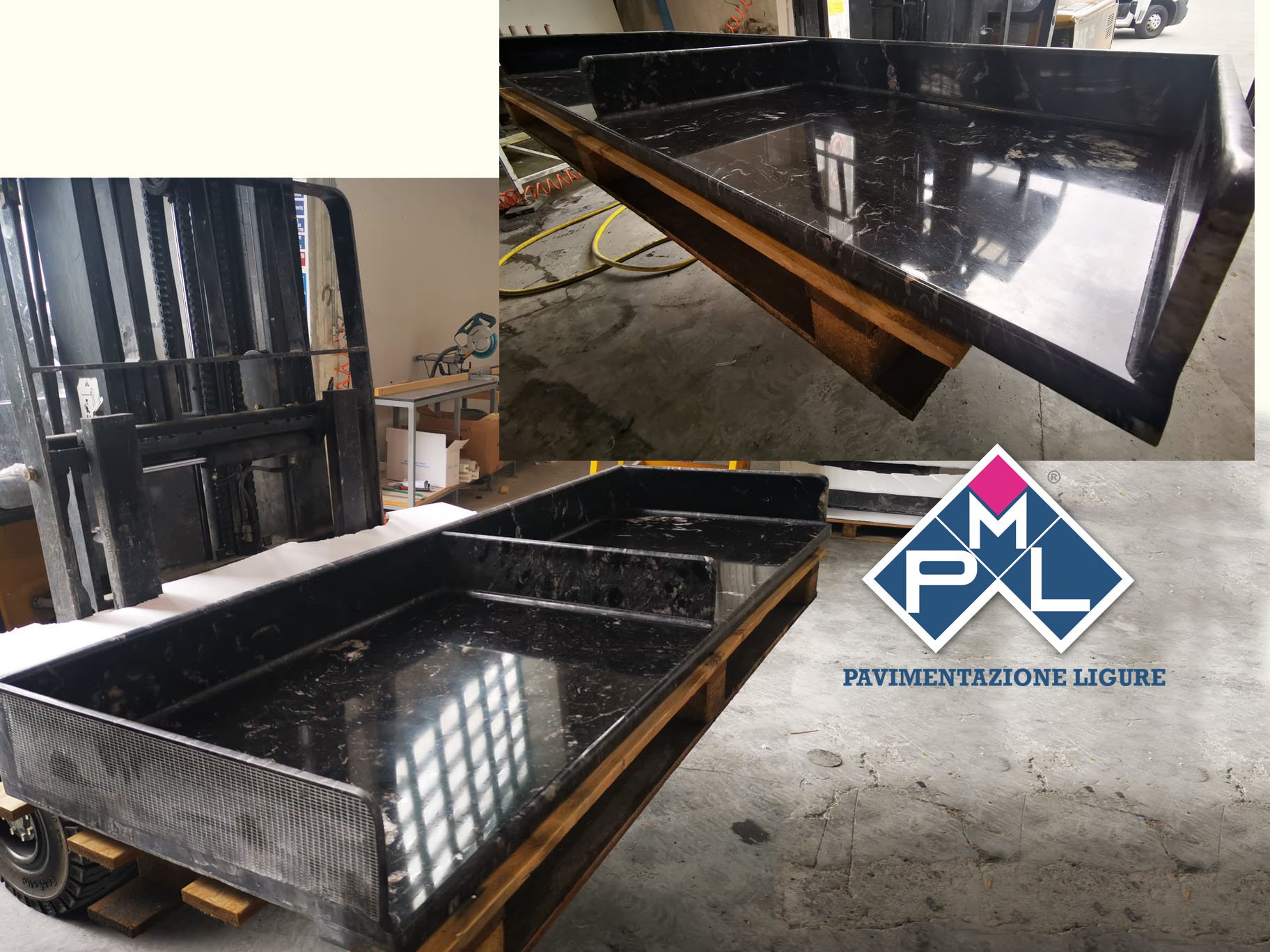 Piano Di Lavoro In Nero Marquina Con Alzatine E Divisorio 